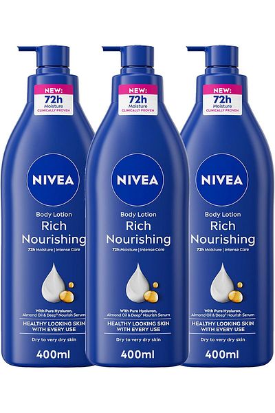 NIVEA Extra Dry Body Lotion with Almond Oil and Vitamin E, 3 x 400 ml