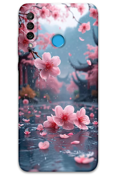 Gramaphone Huawei P30 Lite Uyumlu Çiçek Desenli Telefon Kılıfı + Ekran Koruyu...
