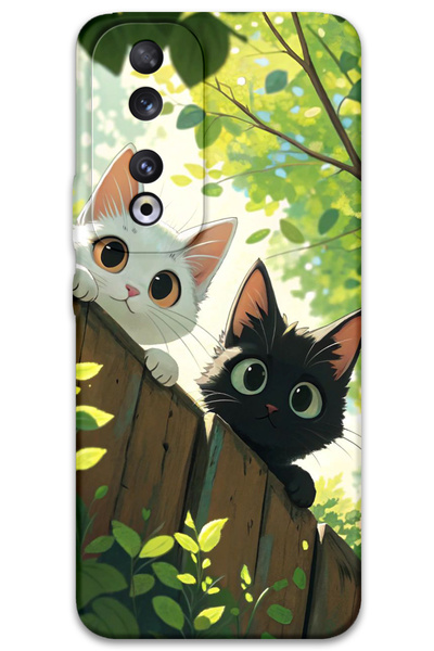 Gramaphone Huawei Honor 90 Uyumlu Kedi Desenli Telefon Kılıfı + Ekran Koruyuc...