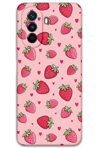 Gramaphone Huawei Nova Y70 Uyumlu Çilek Desenli Telefon Kılıfı + Ekran Koruyu...