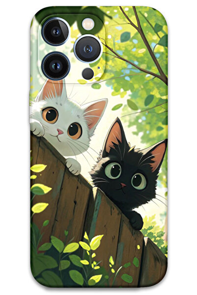 Gramaphone iPhone 13 Pro Max Uyumlu Kedi Desenli Telefon Kılıfı + Ekran Koruy...