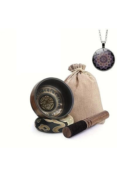 ve Set Bol tibetan cantator prelucrat manual, VeliumCraft, originar Himalaya, negru