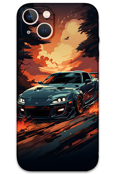 Gramaphone iPhone 13 Uyumlu Araba Desenli Telefon Kılıfı + Ekran Koruyucu - 5766