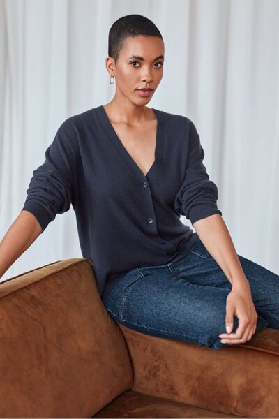 Tchibo Women V-Neck Textured Cardigan, Navy