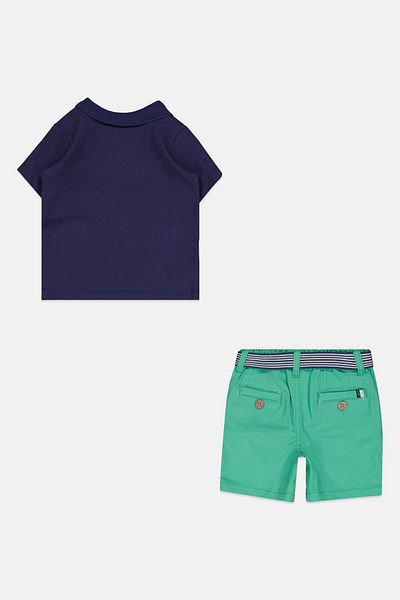 Little Gent Toddlers Boy 2 Piece Embroidered Logo Polo Shirt And Belted Short, Multicolor