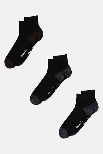 Algspar Men 3 Pairs Brand Logo Half Terry Quarter Socks, Black