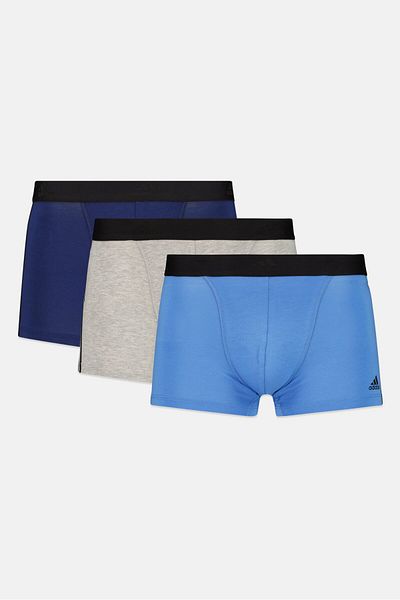 adidas Men 3 Pack Brand Logo Trunks, Navy/Grey/Blue