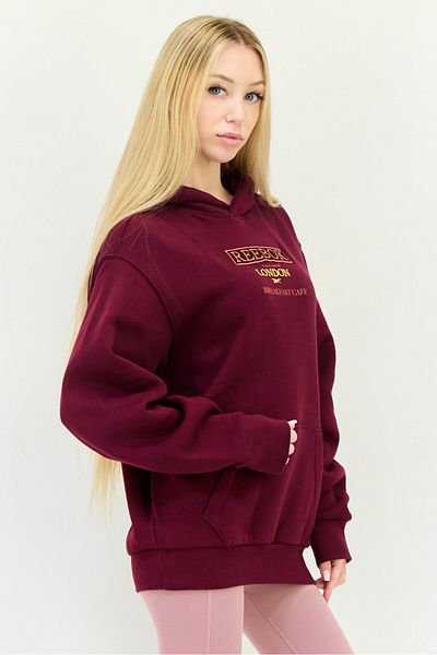 Reebok Women Oversized Fit Long Sleeves Outdoor Hoodies, Maroon