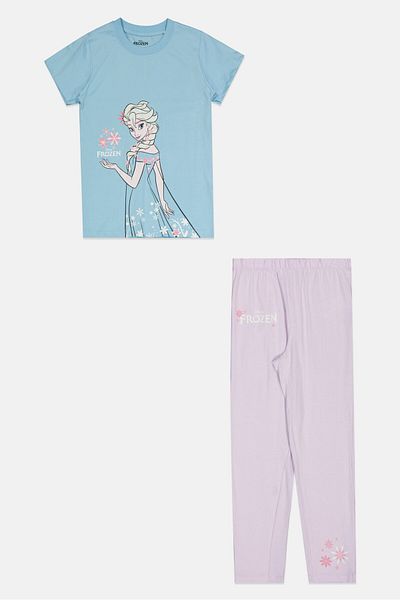Disney Frozen Kids Girl 2 Piece Graphic Print Pajama Set, Multicolor