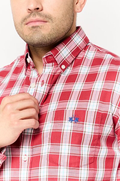 La Martina Men Tailored Fit Long Sleeves Embroidered Logo Casual Shirt, Multicolor
