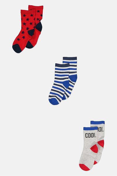 MOTHERCARE Kids Boy 3 Pairs Printed Crew Socks, Multicolor