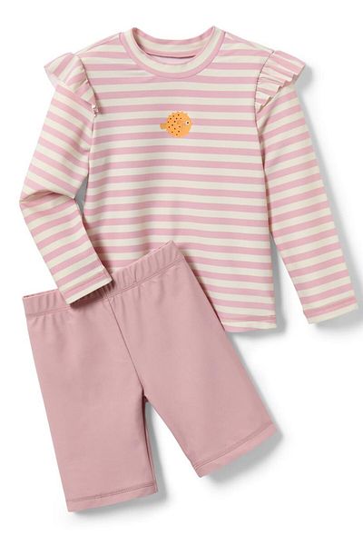 Tchibo Toddlers Girl Stripe Top And Short Set, Pink