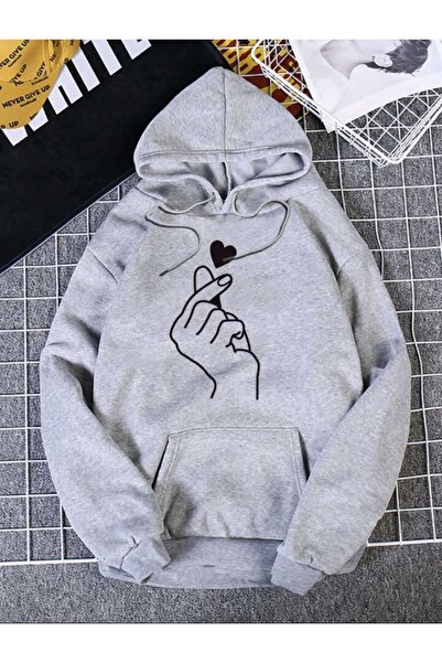 Mythologie Unisex Tiny Heart Printed Hooded Oversized Sweatshirt Hoodie