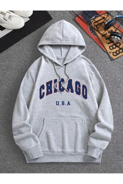 Mythologie Unisex Chicago Printed Hooded Oversized Sweatshirt Hoodie