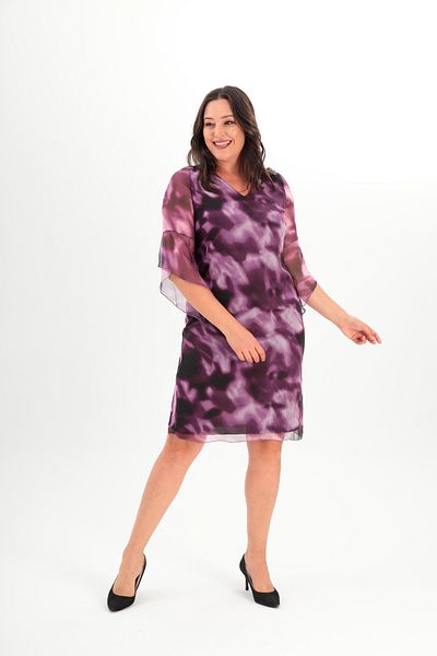 Mezure Patterned Chiffon Dress Large Size Back Zipper
