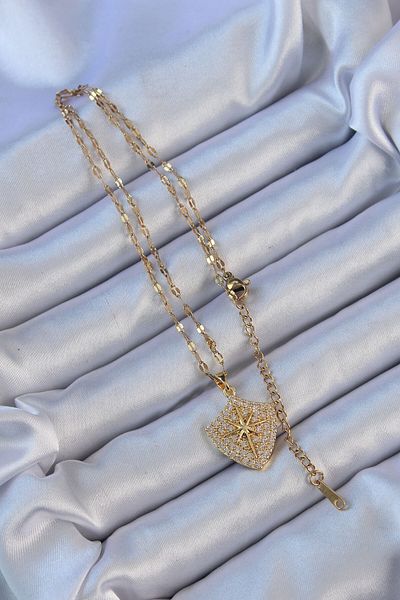 Skygo 316L Steel Chain Gold Color Zircon Cubic Zirconia Polar Star Necklace - Tj-Bko9125