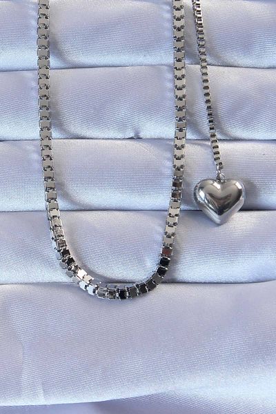 Skygo 316L Steel Silver Color Cube Chain Heart Necklace - Tj-Bko9258