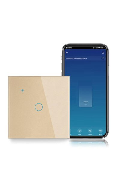 iUni Smart touch switch iUni 1F, Wi-Fi, Tempered glass, LED, Gold
