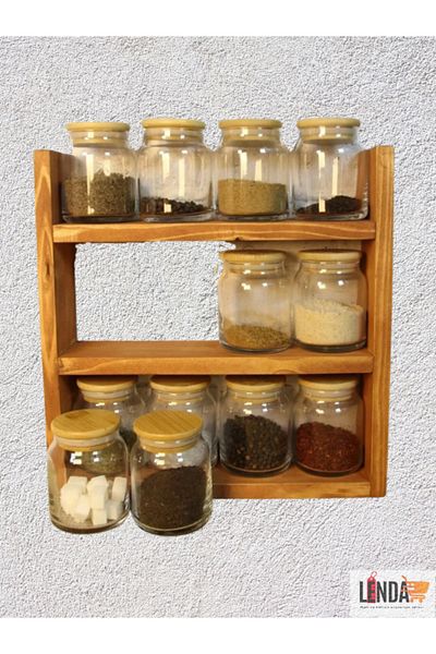 sgeteknoloji Natural Wood Spice Rack Stand, Countertop Organizer, Wooden Shelf (Made of Pine Wood.)