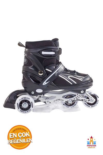 PapatyamPartiEvi Black Metal Practice Skates with Bag - Adjustable 2 2 Lights, Special Design for Sports Lovers