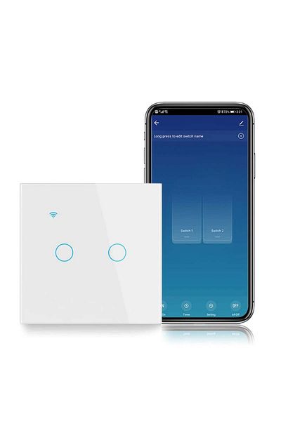 iUni Comutator tactil inteligent iUni 2F, Wi-Fi, sticlă securizată, LED