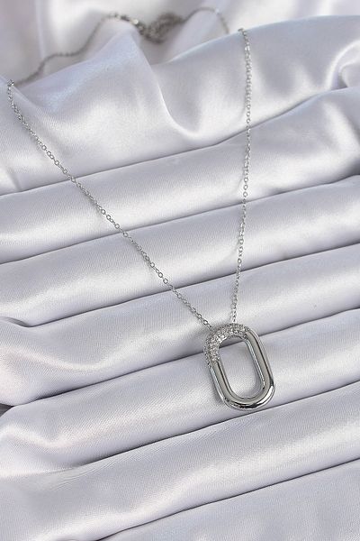 Skygo 316L Steel Chain Silver Color Zircon Stone Oval Ring Model Women's Necklace - Tj-Bko9333