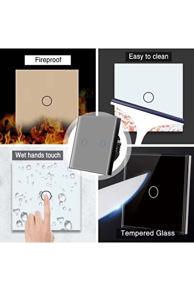 iUni Διακόπτης αφής 2F, σκληρυμένο γυαλί, LED, ασημί