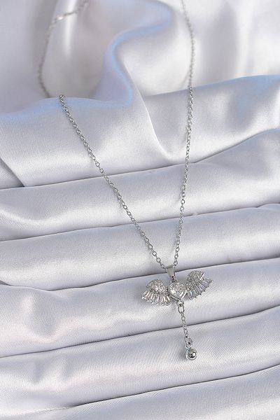 Skygo 316L Steel Chain Silver Color Zircon Stone Wing Model Dangle Detail Women's Necklace - Tj-Bko9380