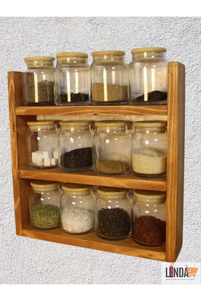 sgeteknoloji Natural Wood Spice Rack Stand, Countertop Organizer, Wooden Shelf (Made of Pine Wood.)
