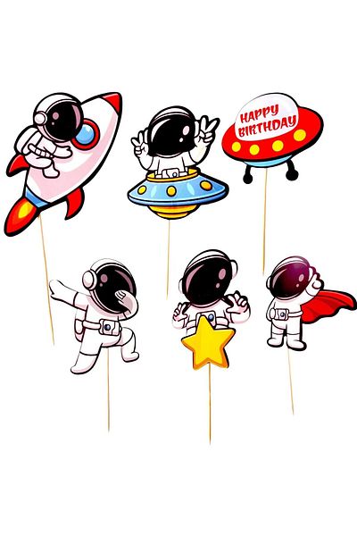 Bkmc 6 Pcs, Space Themed Birthday Cake Ornament Space Baby Cake Ornament