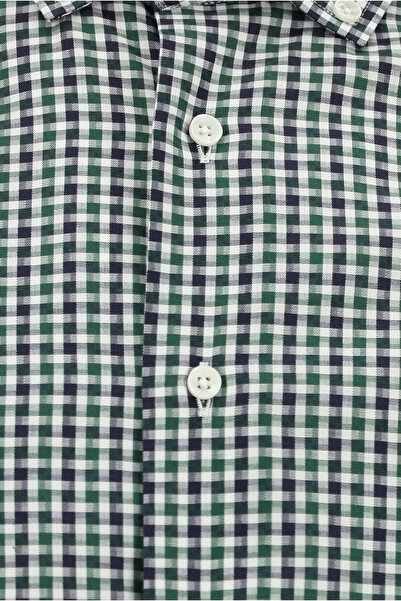 Abdullah Kiğılı Uzun Kol Slim Fit Dar Kesim Düğmeli Yaka Pamuk Ekose Gömlek