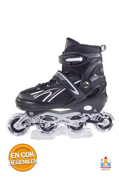 PapatyamPartiEvi Black Metal Practice Skates with Bag - Adjustable 2 2 Lights, Special Design for Sports Lovers