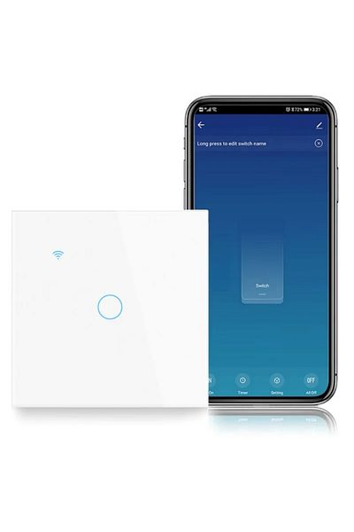 iUni Întrerupător tactil inteligent, WiFi, Sticlă securizată, iUni 1G, 10A, Control vocal, Smart Life / Tuya, LED