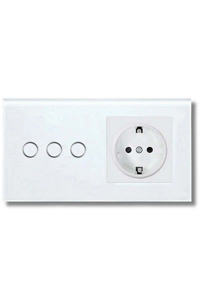 iUni Întrerupător și priză triplă, ramă din sticlă securizată, iUni 3Y, LED