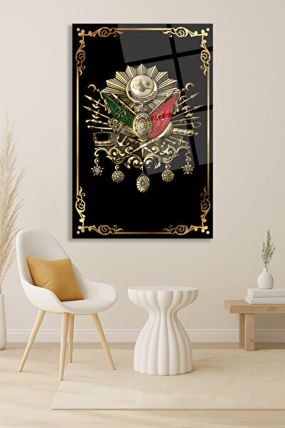 duvarsanatı Osmanlı Devlet Arması Tuğra Dikey Cam Tablo, Modern Ev Ofis Salon Kurum Duvar Dekoru , Hediyelik