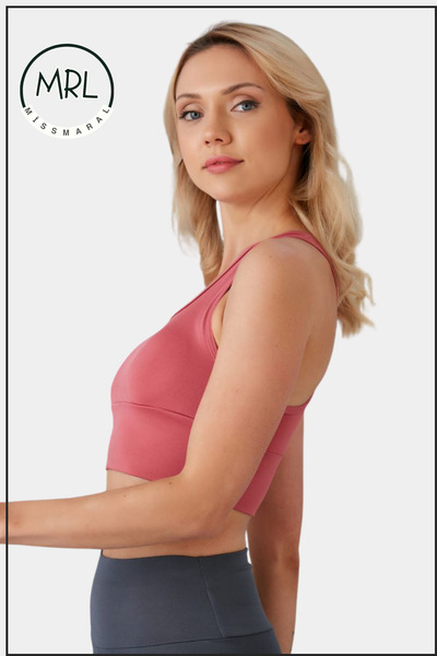 missmaral Women's Rose Color Sports Bra with Pad Lycra Supportive Water Sports Running Fitness Dance Sportsbra