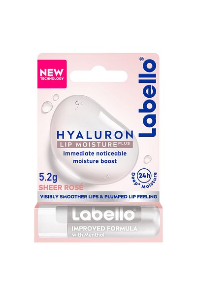 LABELLO LABELLO Lip Balm Hyaluron Lip Moisture Plus Sheer Rosé, Hyaluronic Acid, Smoother Fuller Lips 5.2g