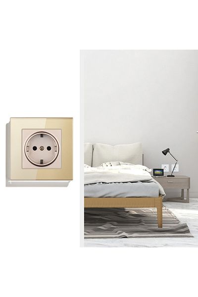 iUni Socket with tempered glass frame iUni WS1, 16A, Gold