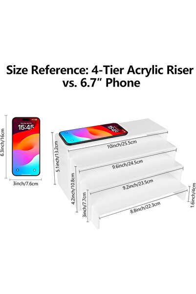 Generic Acrylic Display Riser,4.3mm Heavy Duty Crystal Display Stand Shelf,4 Pack (White)