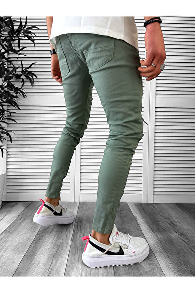 dehaine Men's slim fit jeans, with rips and writing, 1258, green