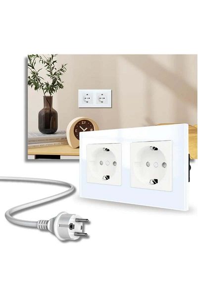 iUni Double Socket With Tempered Glass Frame Ws2, 16a