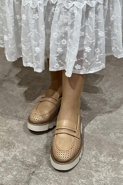 Majensia Laser Cut Perforated Genuine Leather Loafer Shoes