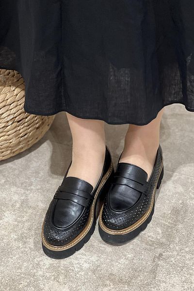Majensia Laser Cut Perforated Genuine Leather Loafer Shoes