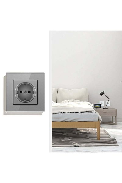 iUni Socket With Tempered Glass Frame Ws1, 16a, Silver