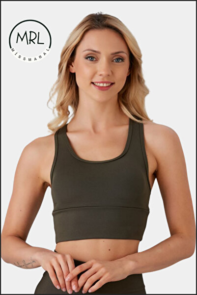 missmaral Women's Khaki Color Sports Bra with Pad Lycra Supportive Water Sports Running Fitness Dance Sports Bra