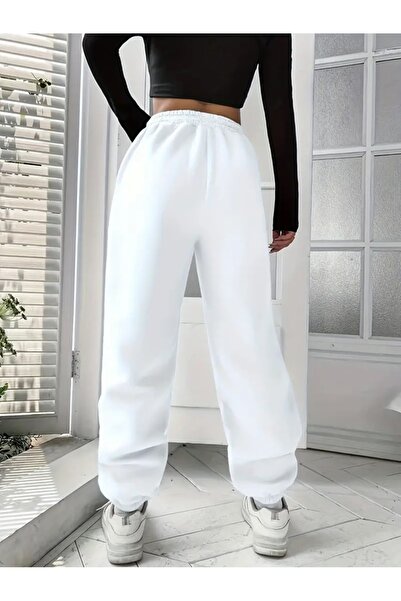 Touz Moda Унісекс білі спортивні штани з еластичним низом і принтом Butterfly Line