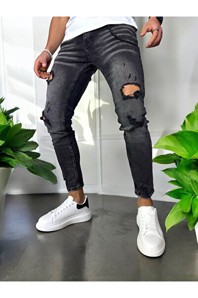 dehaine Blugi barbati slim fit, cu aspect decolorat si rupturi, 61221