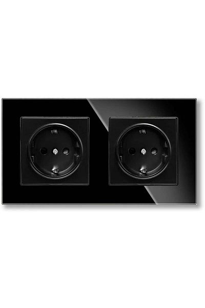 iUni Double Socket With Tempered Glass Frame Ws2, 16a, Black