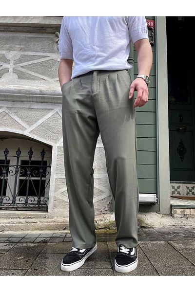 Z1MAN Men's Pleated Baggy Elastic Waist Fabric Pants-Green