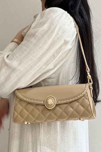 Levidor Horizontal Long Shoulder Crossbody Bag with Oval Buckle Detail